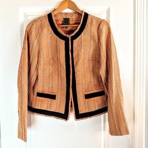 Due Per Due Textured Stripe Orange Black Trim Fringed Cropped Jacket